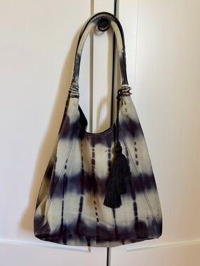 J.Jill Tie-Dye Hobo Shoulder Bag in Black and Cream Leather NWOT